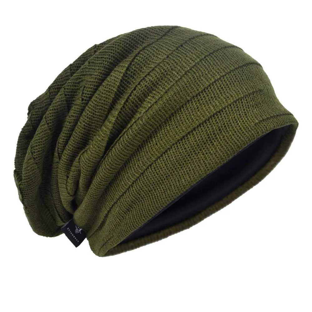 HISSHE Men Slouchy Knit Acrylic Beanie Cap Baggy Solid Striped Texture