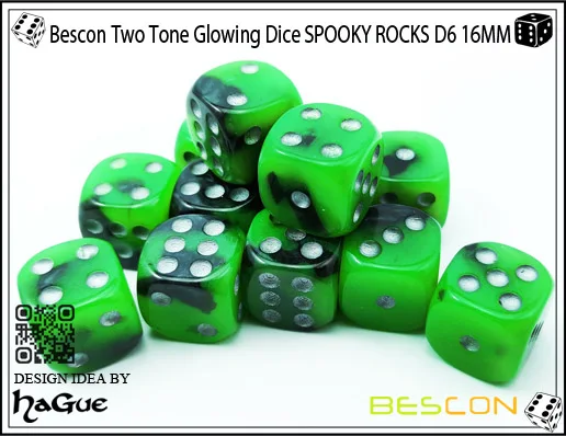 Bescon двухцветные Светящиеся Кости D6 16 мм 12 шт набор SPOOKY ROCKS, 16 мм шестигранники Die(12) блок Светящиеся Кости