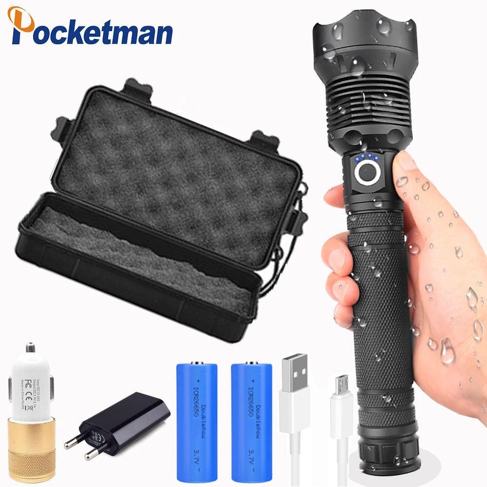 

65000 lumens XLamp xhp70.2 most powerful led flashlight usb Zoom torch xhp70 xhp50 18650 or 26650 Rechargeable battery led light