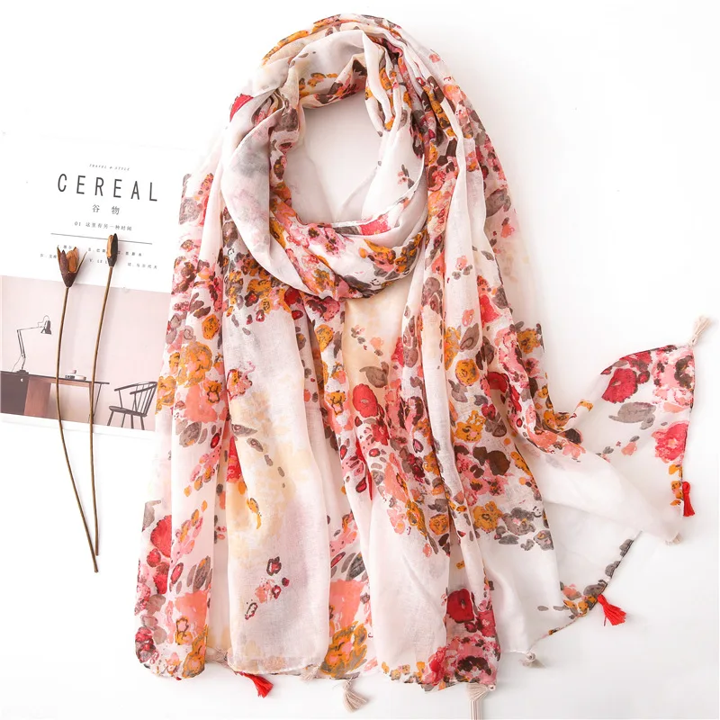 

2019 New Spring Women Scarf Fashion Floral Viscose Scarves Shawls and Wraps Soft Large Size Pashmina Lady Scarves Foulard Hijabs