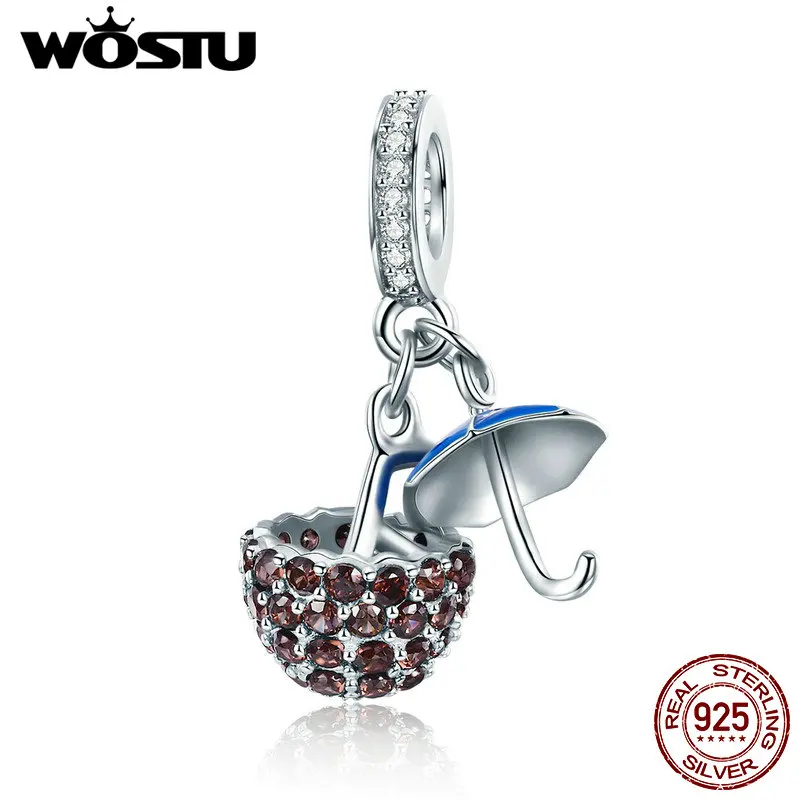 

WOSTU Real 925 Sterling Silver Nice Holiday Umbrella Pendant CZ Charm fit Bracelet Necklace Jewelry Making Women Gift CQC769