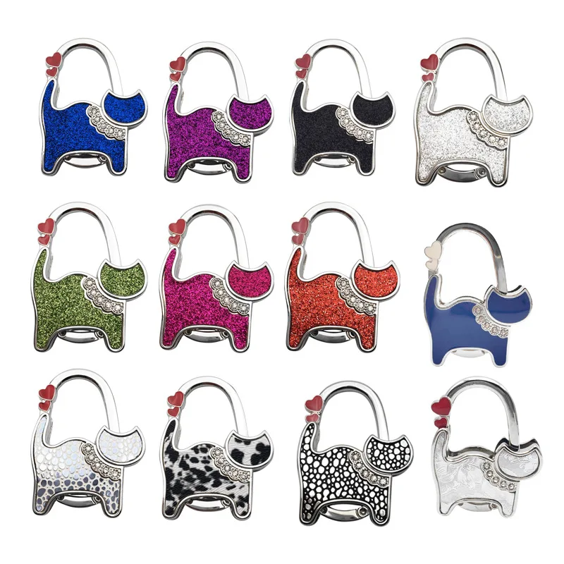 50pcs Table Cat Foldable Purse Bag Rhinestone Hanger Handbag Hook Holder Multicolor Birthday