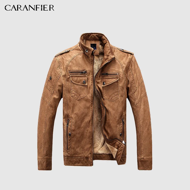 

CARANFIER Mens Wash Leather Jackets Winter Men Faux Fleece Plus Thick Warm Coat Biker Motorcycle Male Classic Jacket Top Quality