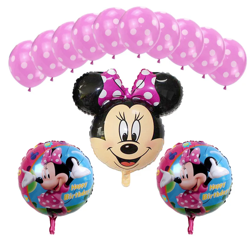 13 шт., декоративный шар с днем рождения для малышей, Микки и Минни Маус, 18 дюймов, воздушные шары из гелиевой фольги с цифрами в форме сердца, латексные шары в горошек
