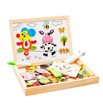 

2 Types Multifunctional Drawing Board Wooden Toys Educational Magnetic Puzzle Farm Jungle Animal Children Kids Jigsaw Baby Easel