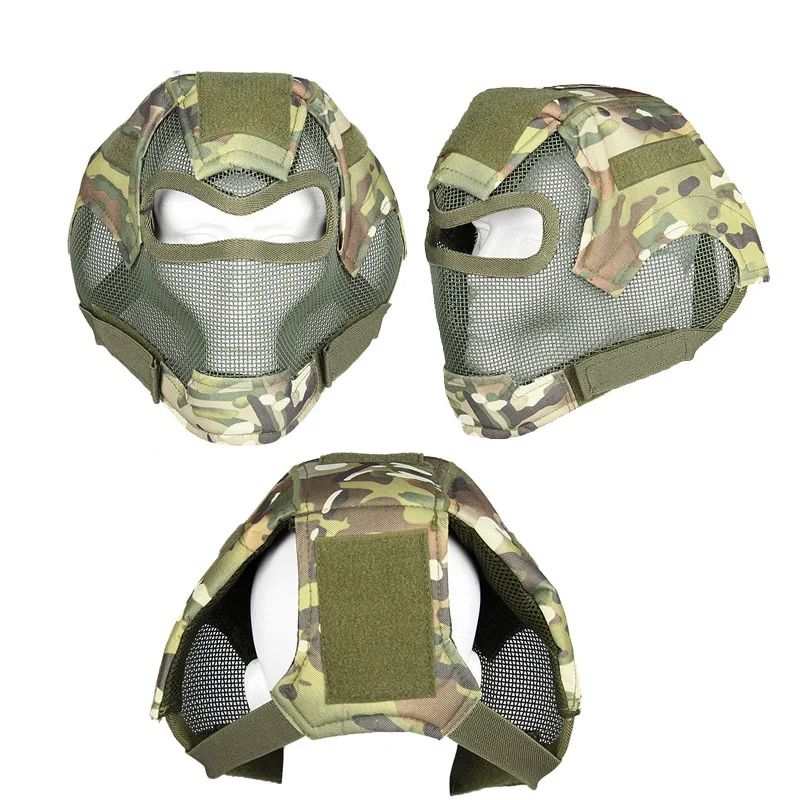 Outdoor Airsoft Shooting Face Protection Gear Double Belt V7 Metal Steel Wire Mesh Full Face Tactical Airsoft Mask