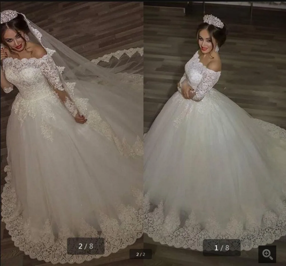 

Modest Long Sleeve Lace Wedding Dresses Off The Shoulder Sexy wedding dress Appliques Sequin Woman Bridal Dresses