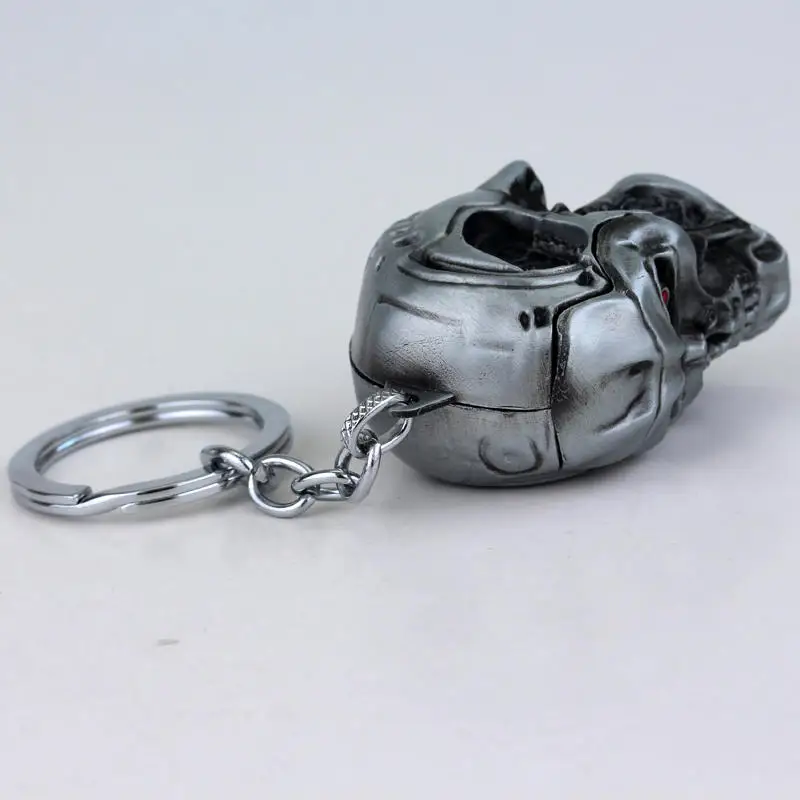 Punk Movie Terminator 3D Skull Head Keychain Cool Heavy Metal Skull Key Chain Car Pendant Keyring Accessories Gift