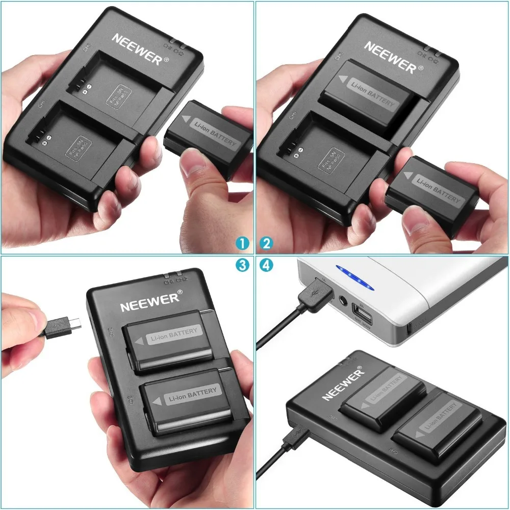 Kaufen Neewer NP FW50 Kamera Batterie Ladegerät Set für Sony (2 Pack Ersatz Batterien, 1100 mAh, micro USB Eingang Dual Ladegerät)