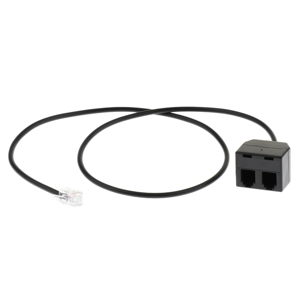 Telephone RJ9 Male to 2 Female 4P4C Connector Adapter Splitter Extension Cable (25cm/08ft)