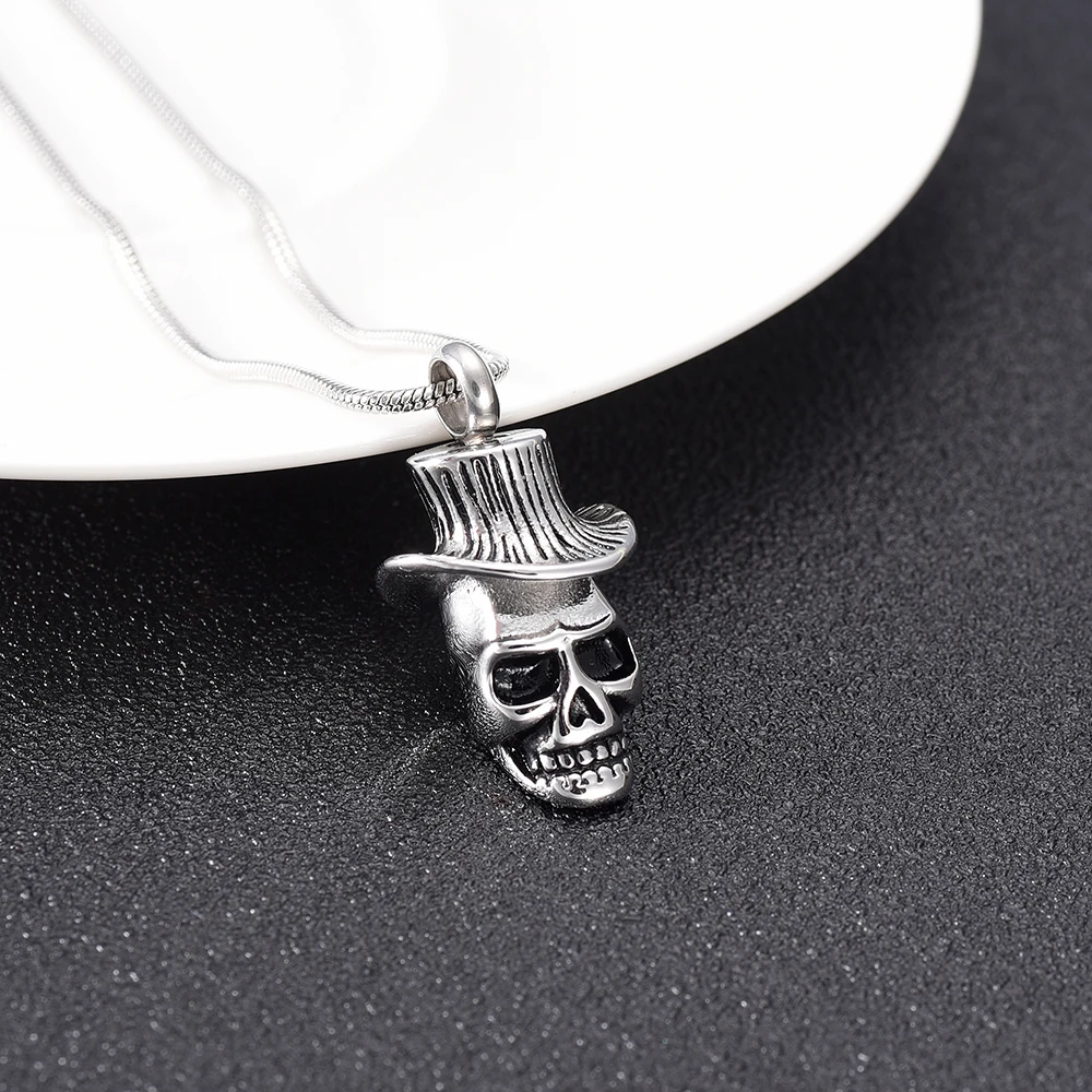 

KLH10019 Skull With Cowboy Hat Memorial Urn Pendant Necklace for Remaing Punk Skeleton Ashes Keepsake Stash Vial For Men