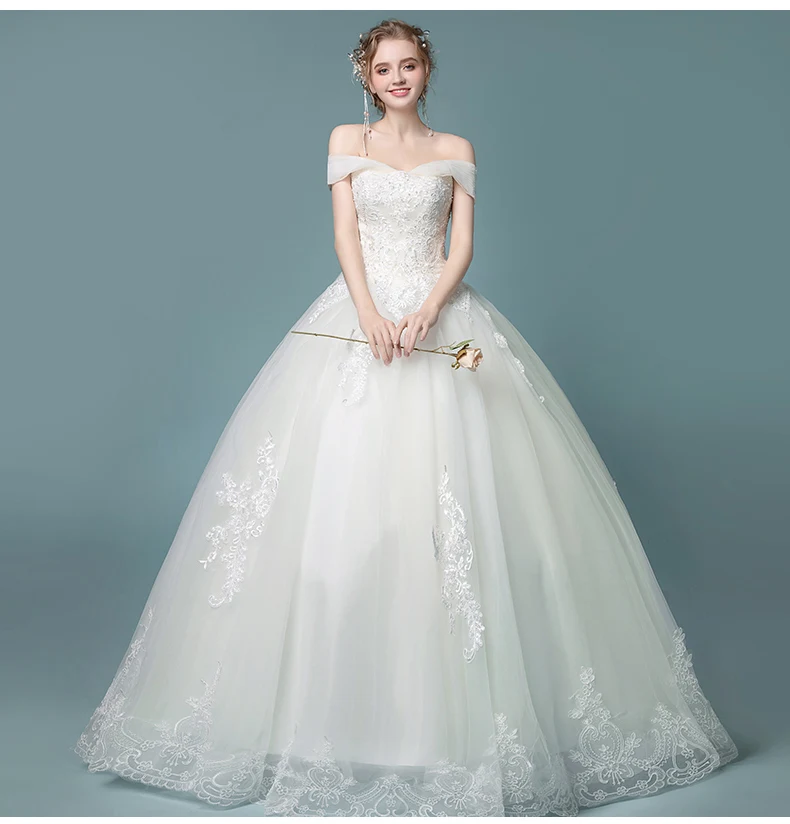 

Do Dower Sexy Boat Neck Floor Length Wedding Dress 2019 New Vintage Lace Up Ball Gown Dream Sweet Slim Wedding Dress Casamento L