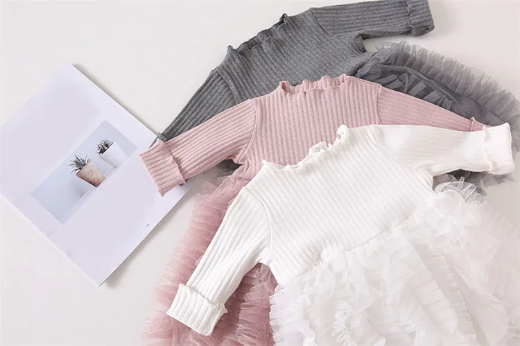 Fanfiluca Girl Long-sleeve Dress Autumn Cute Toddler Dresses For Party And Wedding Cotton Tutu Bow Patchwork Infant Dress002