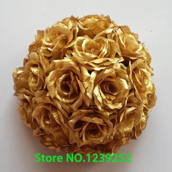 10 шт/партия 20 см супер элегантный золотой шелк искусственный цветок розы шар целующийся шар для свадебной вечеринки DIY Свадебные украшения