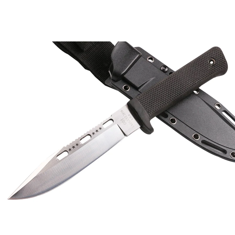 

ToughKeng Cold Steel Military Fixed Blade Knife Long Kraton Handle High Gardening Knives Hollowing Out Design