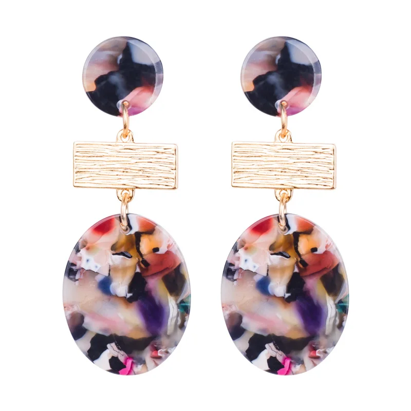 Vintage Drop Fashion Acrylic Earrings for Women 2018 Statement Long Round Geometric Resin Metal Dangling Elegant Earring Female  (2)