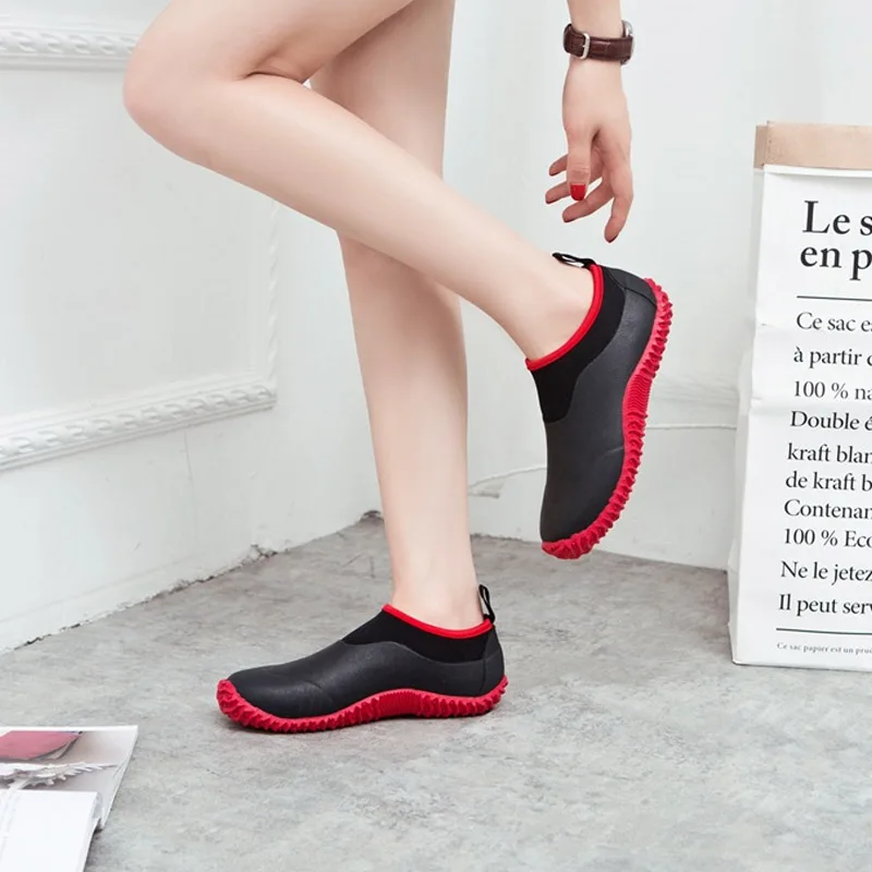 35-46 Big Size Low Rubber Rain Shoes Men Women Slip On Elastic Rainproof Waterproof Shoes Comfortable Soft Non Slip Rainshoes