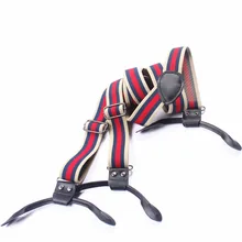 Mantieqingway Лето Для мужчин 6 пуговицы подтяжки для Для женщин натуральная кожа клип на y-обратно чулок красный полосатый подтяжки ремень