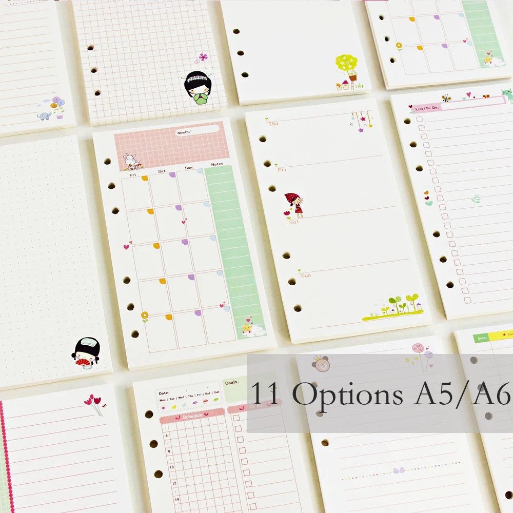 

A5 A6 Loose Leaf Notebook Refill Spiral Binder Planner Inner Page Inside Paper Dairy Weekly Monthly Plan To do Line Dot grid