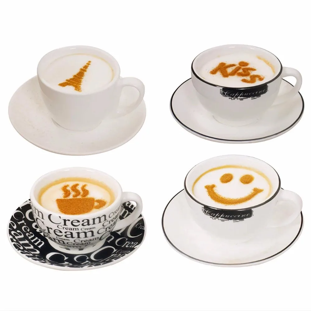 16PCS/set Plastic Cafe Foam Spray Template Barista Stencils Decoration Tool Garland Mold Fancy Coffee Printing Flower Model cappuccino mold