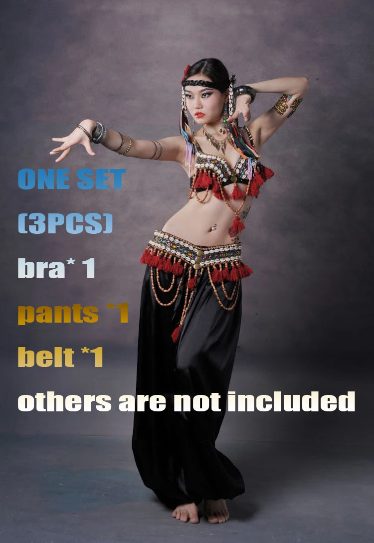 Women ATS Tribal Belly Dance Costume Set 3pcs Bra Belt Pants Gypsy Top Coin  Tassel Hip Scarf Tassel Clothing Performance - AliExpress