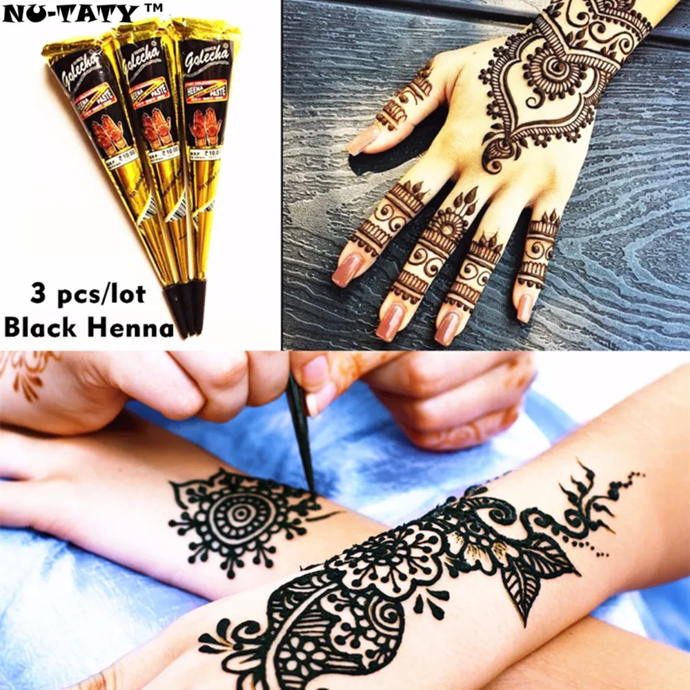 Nu TATY Mehndi черная хна тату паста конус 3 шт./лот + трафарет Временная вспышка боди арт