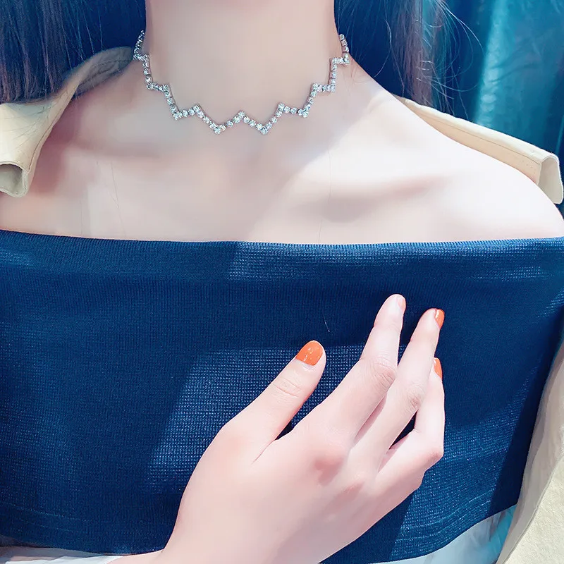 FYUAN, полностью Стразы, колье, ожерелья для женщин,, Bijoux, серебряный цвет, рябь, Кристальные ожерелья, массивные ювелирные изделия, вечерние, подарки