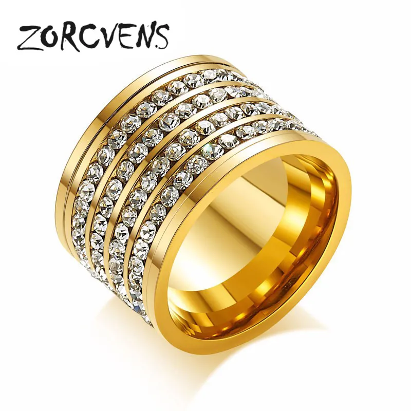 

LETAPI 2019 New Brand 4 Row Crystal Rhinestone Gold-Color Stainless Steel Couple Wedding Rings for Men and Women