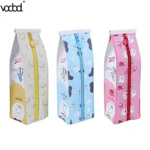 

PU Leather Pencil Bag Cartoon Milk Pencil Stationery Bag Waterproof Kawaii Pen Holder Organizer PU Stationery Storage