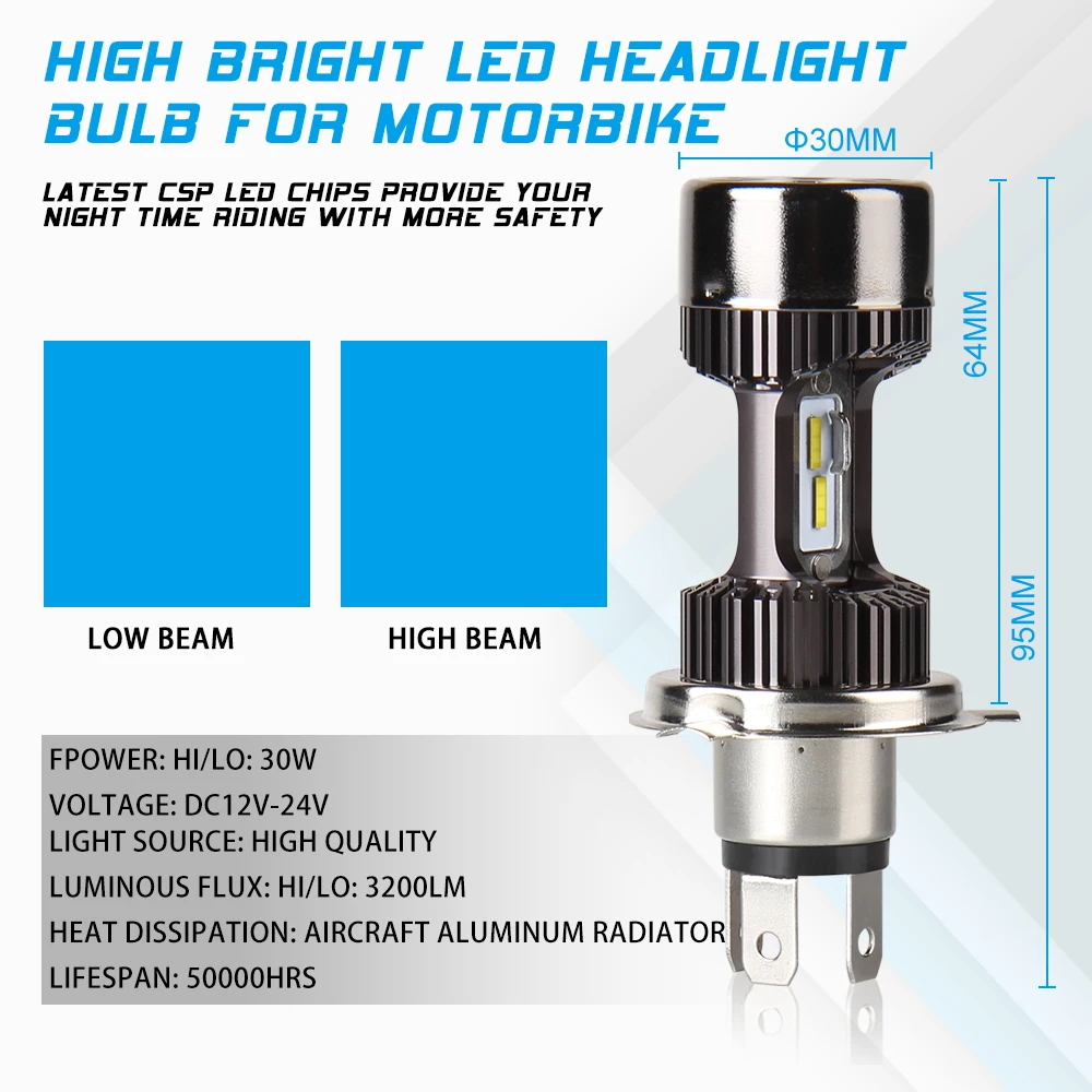

Car Rover H4 LED Motorcycle Headlight Bulb 6000LM 30W 3200LM H4 Hi/Lo Conversion Kit with Poweful Fan H4 Motor Bike Headlamp