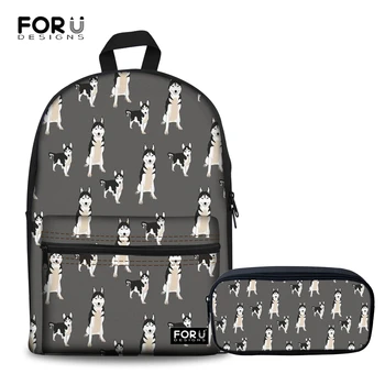 

FORUDESIGNS Backpacks for Teenage Boys Husky Printed Gray Canvas Bookbag Middle School Preppy Style Students Bag Travel Laptop