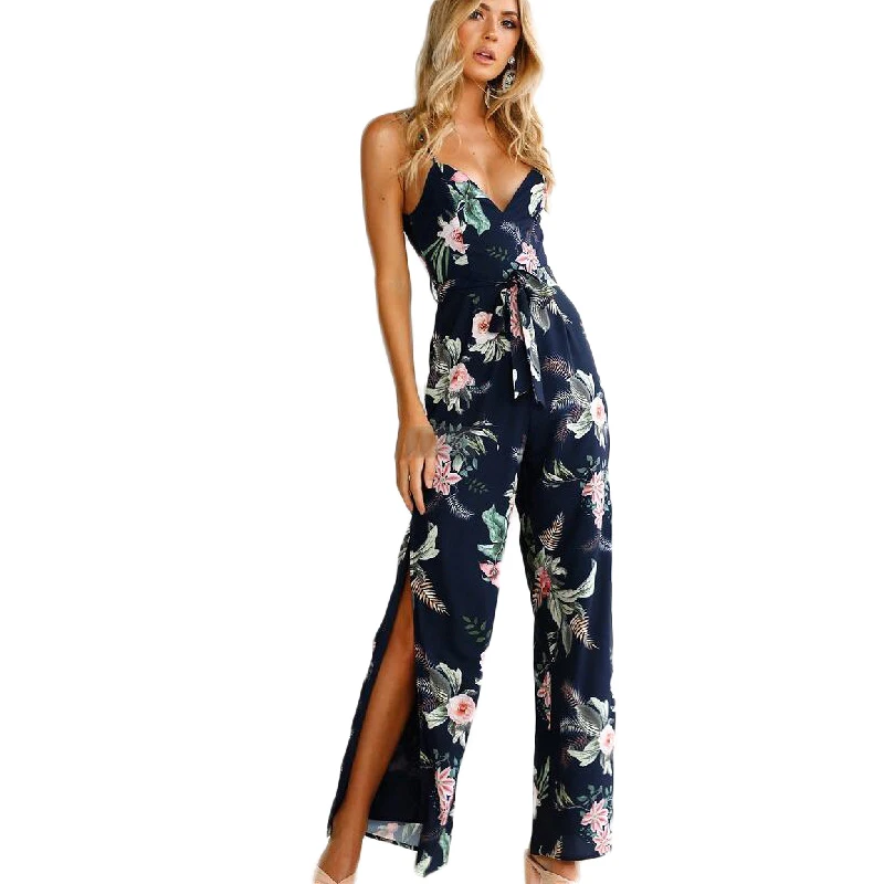 Elegant Bohemian Flower Beach Jumpsuit Romper Strap Backless Sexy ...