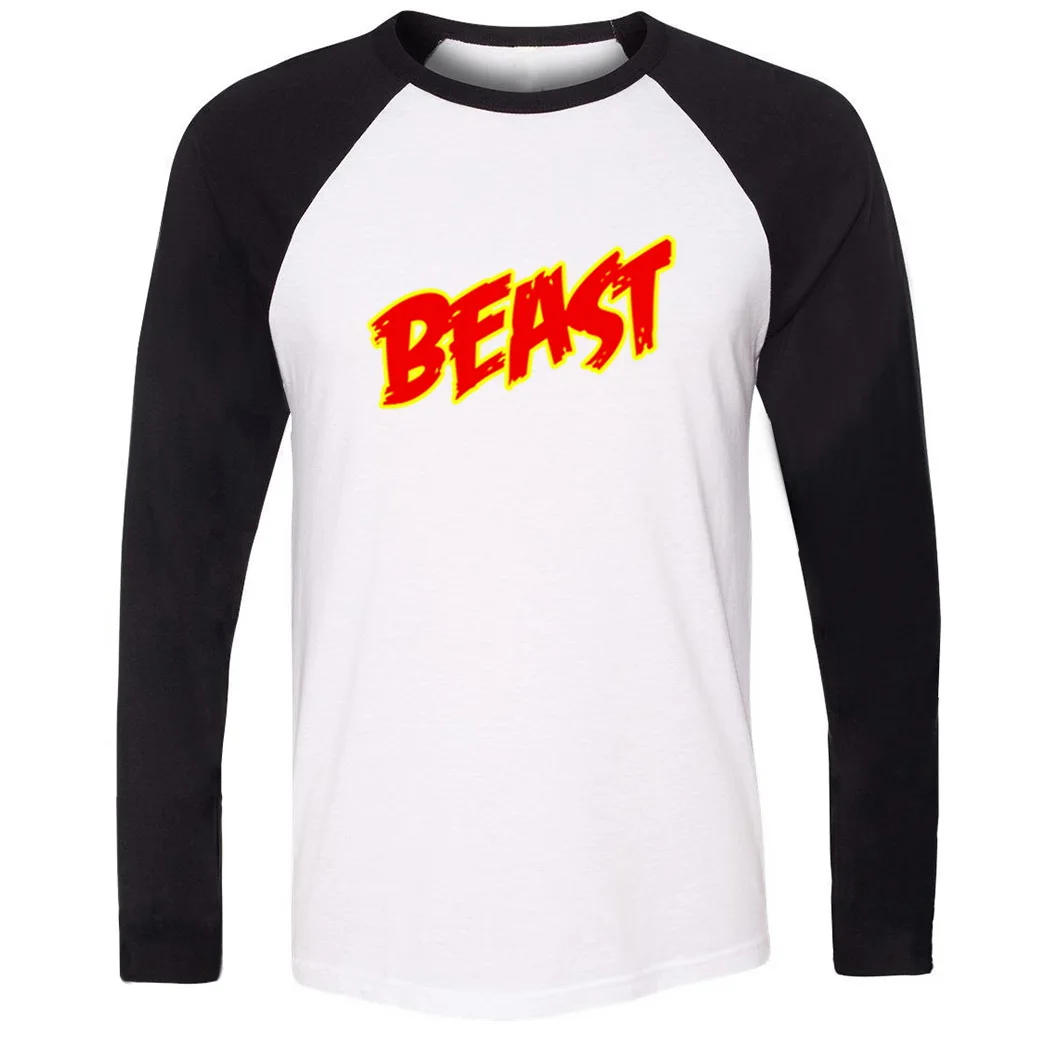 Cool Beast Lettering Raglan Long Sleeve T Shirt Men Women Boy Girl Spring Autumn Cotton Fitness T-shirt Hip Hop Patchwork Tops | Мужская