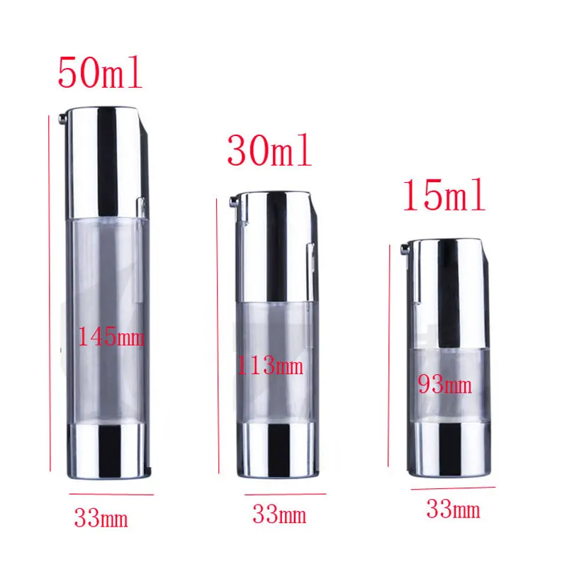

30ml empty silver airless dispenser plastic pump bottles with UV for cosmetics and skin care ,eye cream airless travel bottles