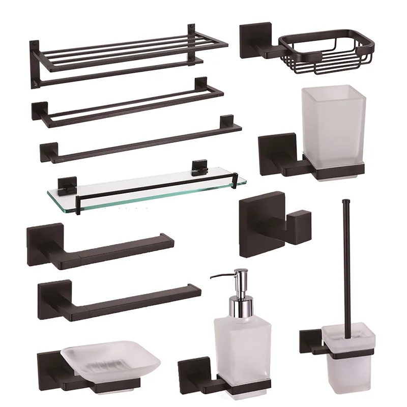 Black Bathroom Hardware Sets Brass Soap Dish Towel Rails Robe Hooks