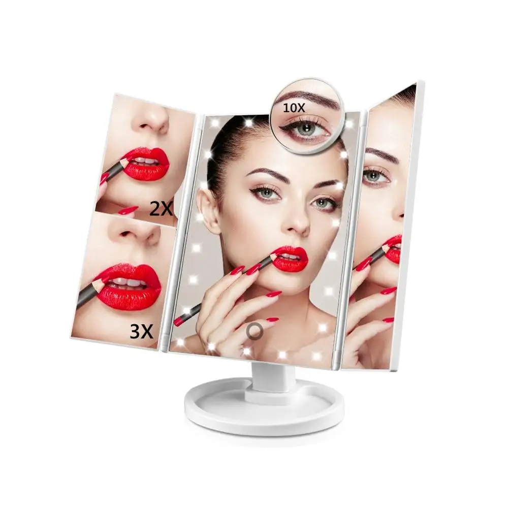Зеркало для макияжа, настольный светодиодный светильник с сенсорным сенсором, косметический светильник, 1X 10X, женский косметический зеркальный светильник, USB, питание от батареи, косметические лампы - Испускаемый цвет: 3 Folded White