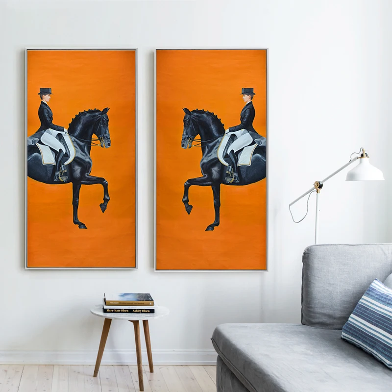 Classic Modern Orange Horse racing Canvas Print Painting Poster Cool Wall Art Wall Pictures for Entryway Large Size Home Decor