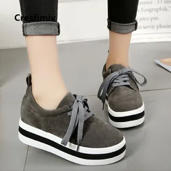 

Women Fashion Comfortable Autumn Lace Up Grey Flat Platform Shoes Lady Casual High Quality Black Shoes Cool Street Shoes E3198