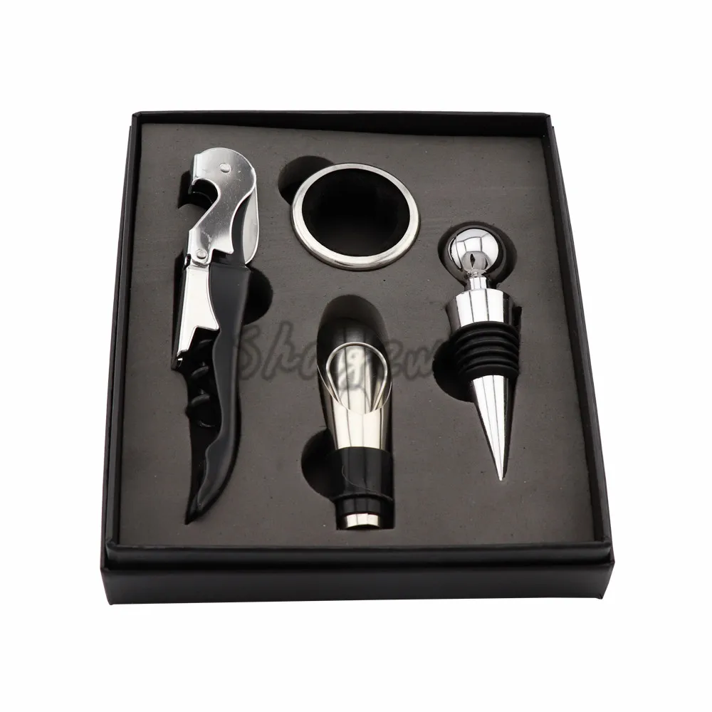 Stainless Steel Wine Tool Gift Set Bottle Opener Plug Hippocampus Knife Wine Bottle Stopper Pourer Drip Ring 4pcsset (1)
