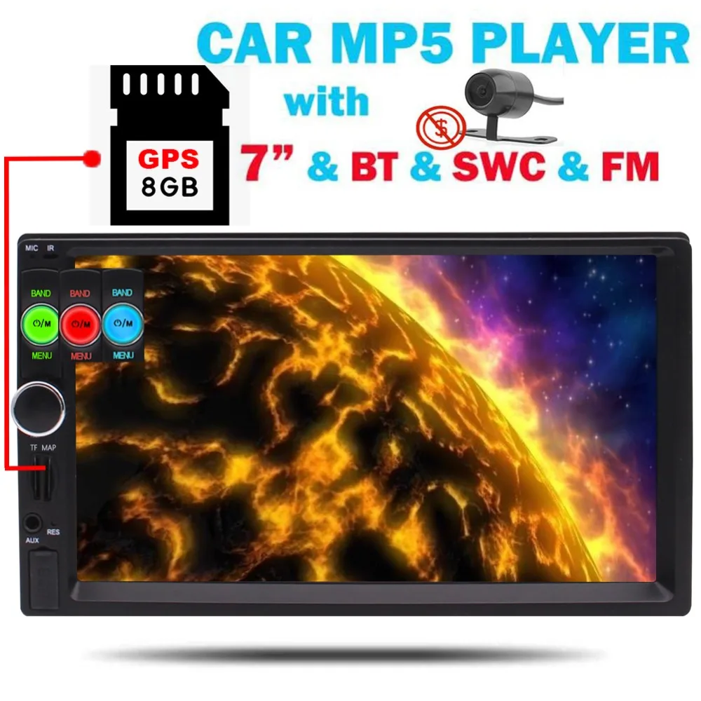 

In Dash Car GPS Navigation with 8GB Map Card 7" Capacitive Touch Screen Car Stereo MP5 MP3 Player, support Mirror link/Rear