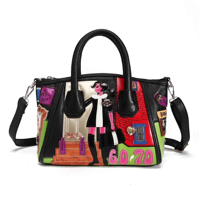 

Handbags Embroidered Fashion Trend Shoulder Hand-Stitching Candy Color Messenger Bag Stitching Personality Smile Messenger bag