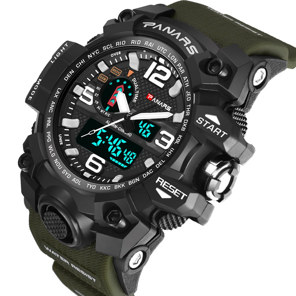 Big Dial Men's Watches Digital Wristwatches Dual Display Pointer