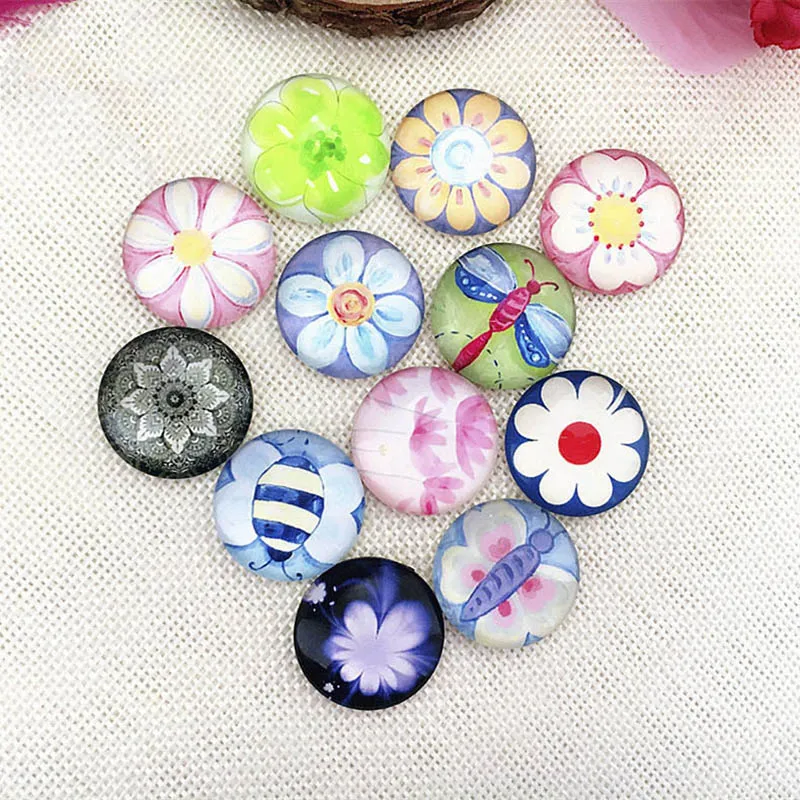 

20pcs Korean Flower Cameo Patch 12mm 18mm 20mm 25mm Fashion Mixed Rose Photo Glass Cabochons for Diy Jewelry Making Accessories