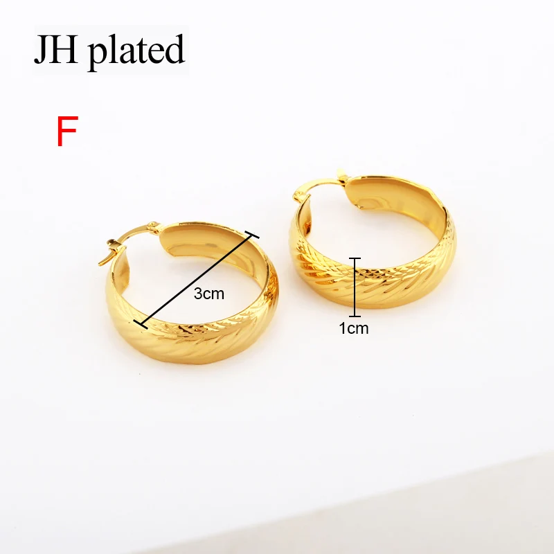 JHplated Арабская Мода 24K серьги-кольца для женщин/девушек золотого цвета ювелирные изделия Ближний Восток Африка Эфиопский лучшие подарки Вечерние - Окраска металла: F