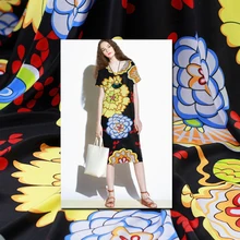 Rhubarb цветы шелк двойная креповая ткань летом шелк Bombyx гладкий чувство высокого класса одежда рубашка из ткани куртка