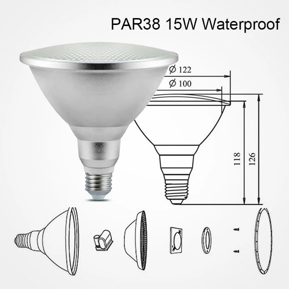 Водонепроницаемый PAR38 светодиодный E27 Лампа 15 Вт P38 светодиодный лампы IP65 220V лампы круглый высокий яркий SMD5730