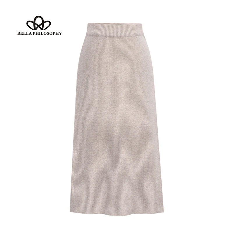 Wonder 2019 new Autumn Wool Skirt Split Bag Hip Skirt Female Middle Section Casual Natural Polyester Lanon Mid-Calf None M-6XL