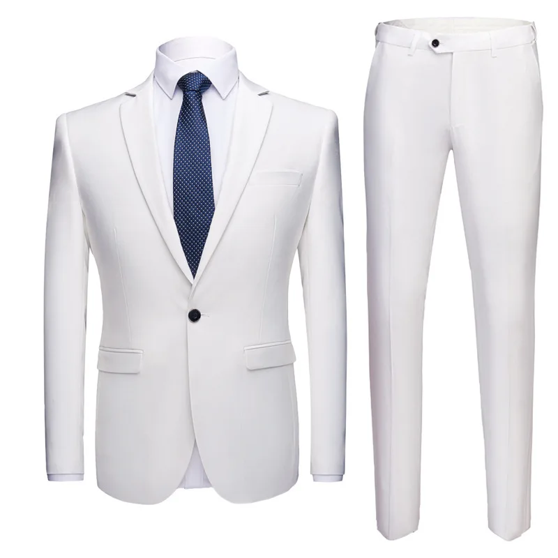 

White 2 Piece Mens Suits With Pants Brand Slim Fit Single Button Wedding Prom Suit Men Formal Business Suit Male Terno Masculino