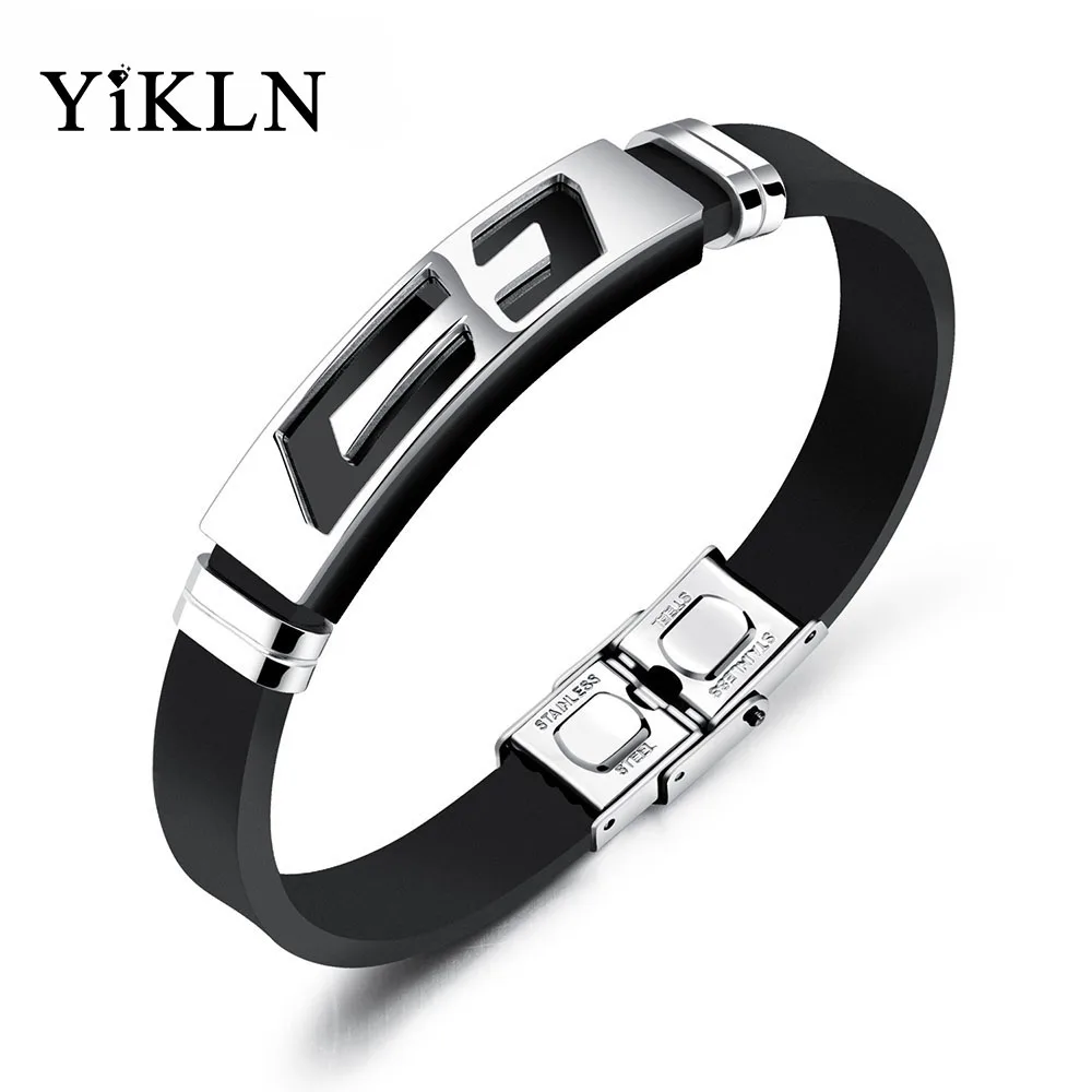 YiKLN New Black Genuine Silicon Bracelets Bangles Unisex Men Simple