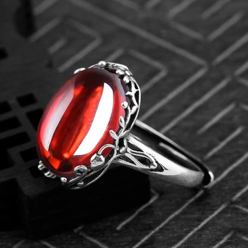 

13*18mm 6.18 Sale S925 Sterling Silver Ruby Rings good taste Rings handicraft lithuania Retro Chalcedony